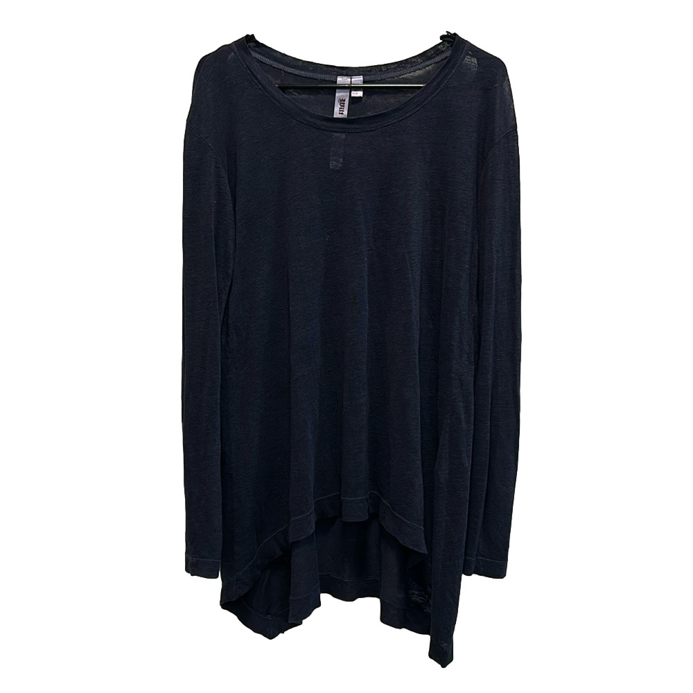 Wilt Navy Blue Linen Long Sleeve Scoop Neck T-Shirt with Longer Back Size Small